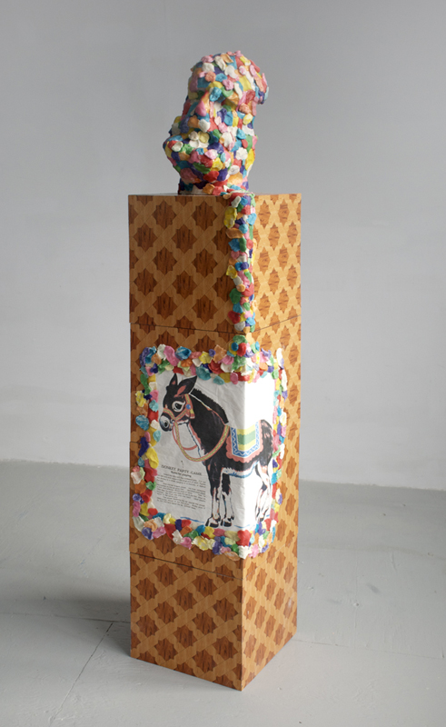 Donkey Party Game 2011 sculpture by Aaron King plaster, wood, linoleum, gum, paper 60'' x 12'' x 12'' Donkey Party Game 2011 sculpture by Aaron King plaster, wood, linoleum, gum, paper 60'' x 12'' x 12''