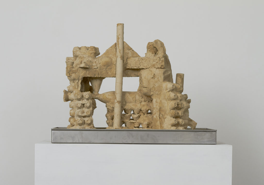 Lot #7 2016 sculpture by Aaron King sand, starch, foam, wood, metal 27'' x 35'' x 15'' Lot #7 2016 sculpture by Aaron King sand, starch, foam, wood, metal 27'' x 35'' x 15''