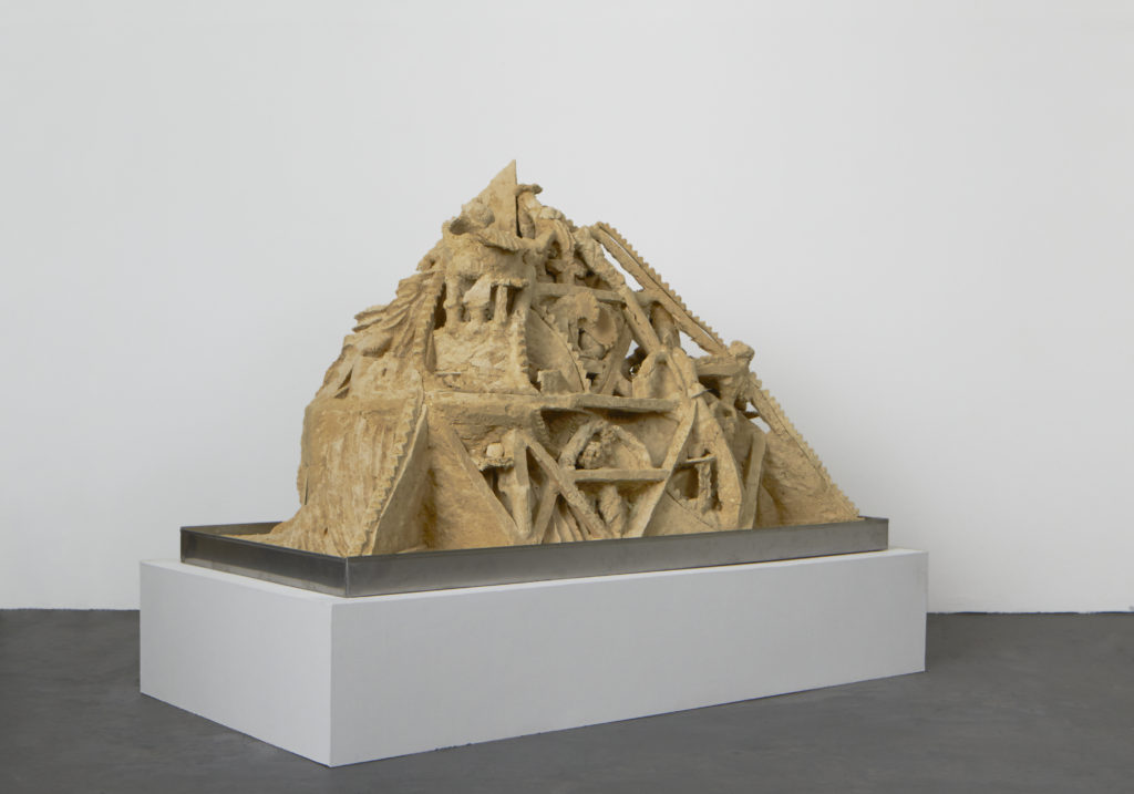 Lot #8 (A Burnt Out Case) 2016 sculpture by Aaron King sand, starch, foam, wood, metal 40'' x 62'' x 30'' Lot #8 (A Burnt Out Case) 2016 sculpture by Aaron King sand, starch, foam, wood, metal 40'' x 62'' x 30''