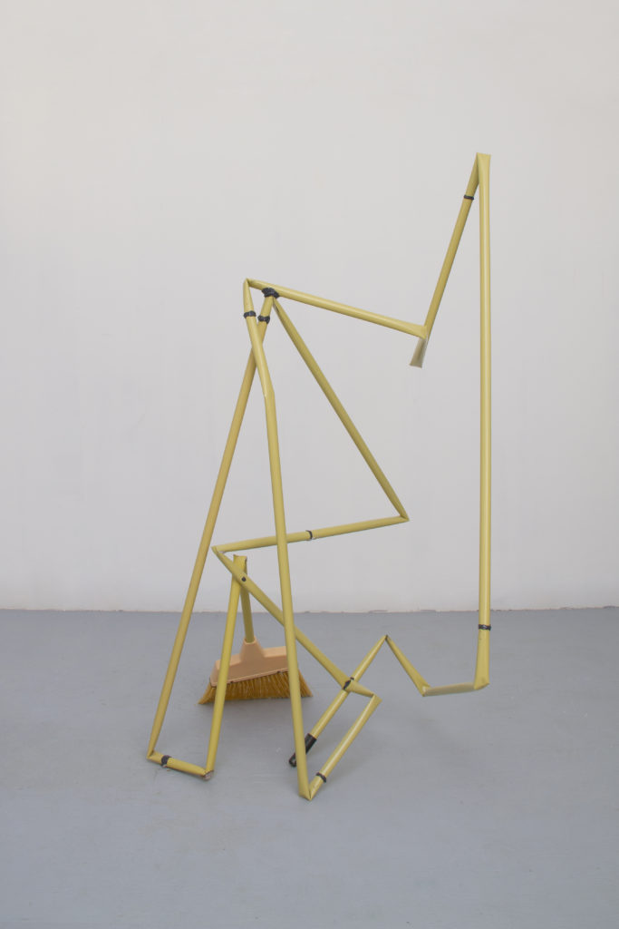 End to End (broom) 2014 sculpture by Aaron King metal, broom head, epoxy 72'' x 42'' x 40'' End to End (broom) 2014 sculpture by Aaron King metal, broom head, epoxy 72'' x 42'' x 40''